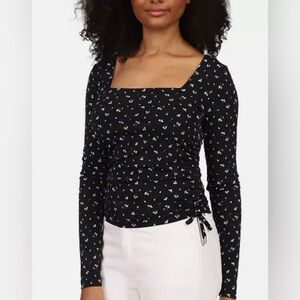 NWT Michael Kors Ruched-Sided Square Neck Floral Print Top (Size:L)